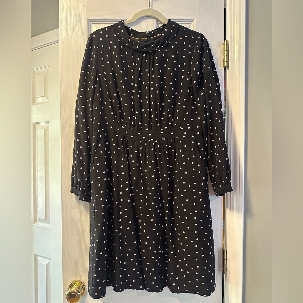 Boden long sleeved black and white polka dot dress 10P